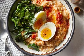 Savory Oatmeal with Cheddar, Collards & Eggs