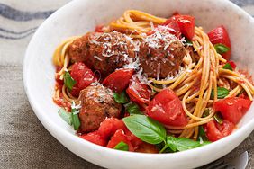 Spaghetti & Chicken Meatballs with No-Cook Tomato Sauce