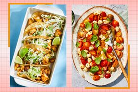 a side by side of the EatingWell Chipotle Tofu Tacos and Caprese Salad