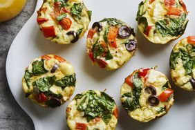 Greek Muffin-Tin-Omelets With Feta and Peppers on white plate