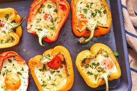 overhead view of 3-Ingredient Bell Pepper & Cheese Egg Cups