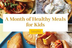 a collage of recipe photos from the A Month of Healthy Meals for Kids