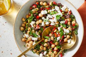 a recipe photo of the Bell Pepper and Feta Chickpea Salad served in a bowl