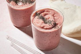 a recipe photo of the Creamy Strawberry-Peach Chia Seed Smoothie 