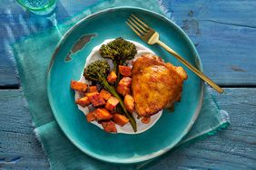 a recipe photo of the Chicken Thighs with Sweet Potatoes & Broccolini