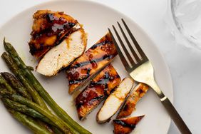 Maple-glazed Chicken Breast and asparagus on a plate
