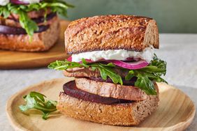 a recipe photo of the Roasted Sweet Potato & Beet Sandwiches 