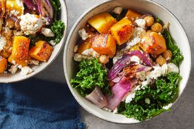 the recipe photo of the Massaged Kale Salad with Roasted Squash & Chickpeas