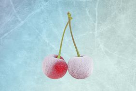 a photo of frozen cherries