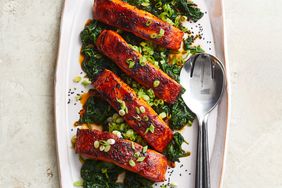 Gochujang-Glazed Salmon with Garlic Spinach
