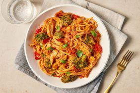 a recipe photo of the High-Protein Spaghetti with Chicken & Broccoli 