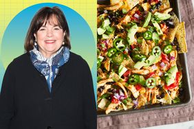 a side by side of Ina Garten and EatingWell's Chicken Nachos