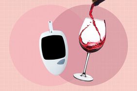 a wine glass and a glucose monitor