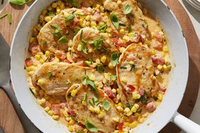 20 Minute Creamy Skillet Chicken with Corn Tomato and Basil