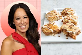 a side by side of Joanna Gaines and the breakfast she makes her family ever Christmas