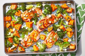 Sheet-pan salmon with sweet potatoes & broccoli recipe