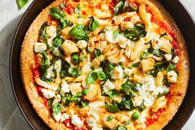 Cast-Iron Skillet Pizza with Red Peppers, Chicken & Spinach