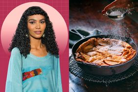 a side by side of Sophia Roe and EatingWell's Apple Dutch Baby Pancake