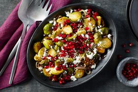 a photo of the Roasted Brussels Sprouts with Goat Cheese & Pomegranate