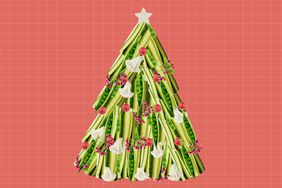 a collage of a vegetable crudites Christmas tree