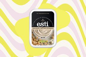 a collage featuring the Esti Original Recipe Hummus